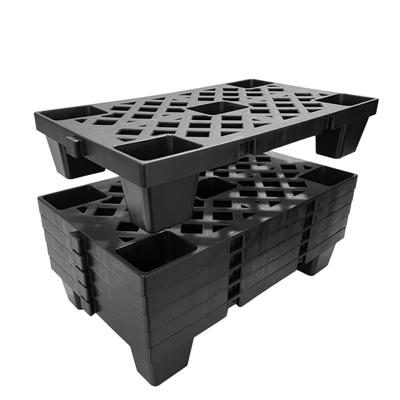 6-Pack Plastic Pallets, 19.7" x 11.8" Interlocking Floor Tiles, Nestable & Stackable for Storage, Ventilated Design for Garage, Basement, Warehouse (Black)