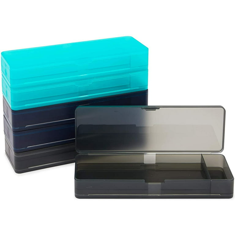 6 Pack Assorted Colors Plastic Pencil Boxes Case Bulk Clear Pencil Case  With Lid Snap Closure - AliExpress