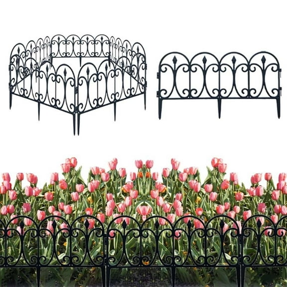 6 Pack Plastic Picket Fence for Garden Edging, Flower Bed Borders, Lawn & Landscape Decor, Easy Assembly Foldable Panels with Ground Spikes, Weather-Resistant