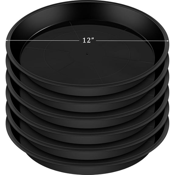 6 Pack Plastic Plant Saucer Heavy Duty Planter Saucers Large Plant Pot Plastic Water Trays for Indoors and Outdoors Flower Drip(12 Inch,Black)