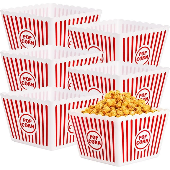 6 Pack Plastic Popcorn Buckets Reusable, Large Popcorn Containers for Movie Night, 9" Square x 6" Tall