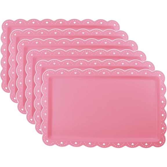 6 Pack Plastic Serving Trays Food Tray - 14" x 9" Rectangle Platter for Wedding Party Supplies Cafeteria Kitchen Restaurant, Small Flat Dessert Fruit Cookie Snack(Pink)