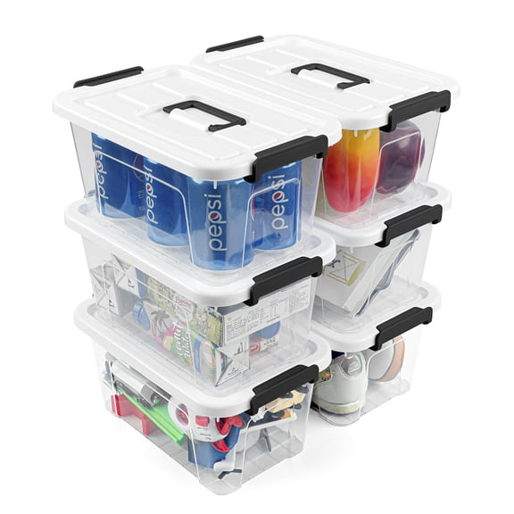 6 Pack Plastic Storage Bins With Lids 7 Quart Stackable With Buckle Latches Handles Organizer Totes For Home Office Pantry