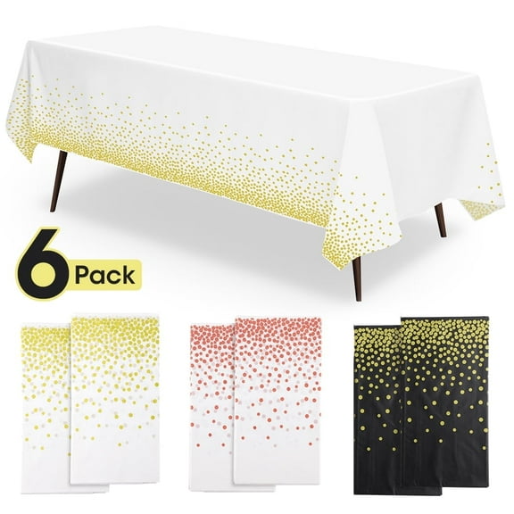 6 Pack Plastic Table Cloth, Disposable Dot Tablecloths with 3 Different Colors, 54" x 108" Rectangular Waterproof Tablecloths, Decorative Tablecloths for Baby Shower, Anniversary, Birthday Party