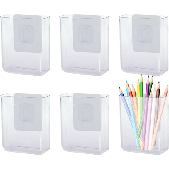 6 Pack Plastic Wall Folders, Clear Wall Mount File Organizer Acrylic Single Pocket Hanging Wall Organizer Magazine Holder Cabinet Storage Bins for Office Bathroom Home, 4.7" x 2" x 4