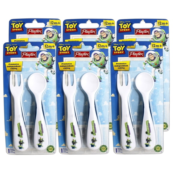 6 Pack - Playtex Disney Pixar Toy Story Utensil Set, Fork and Spoon, 12m+