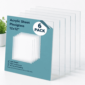 6 Pack Plexiglass Sheets, 12x12 Inches, 0.04 Inch Thick, Clear Acrylic Panels for Crafting Projects, Picture Frame Glass Replacement, DIY Display, Easy to Cut