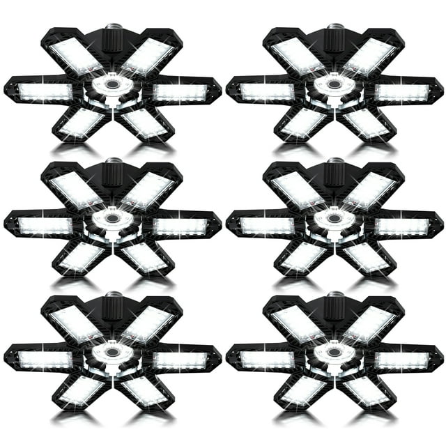 6 Pack Plug in Garage Light, Upgraded 200W 20000LM Linkable LED Shop