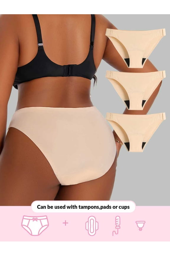 6-Pack Plus Size Women Absorbent Leak-Proof Period Underwear, Adjustable & Detachable Button On Sides, Suitable For Heavy Menstrual Flow