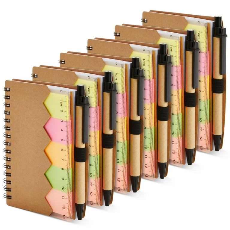 Juvale Spiral Notebook - 6-Pack Lined Notebook with Sticky Notes and Pen, Multi-functional Memo Book, Brown, 5.5 x 0.5 x 4.25 Inches