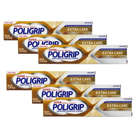6 Pack - PoliGrip Super, Denture Adhesive Cream, Extra Care - 2.2 oz Each