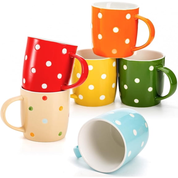 6 Pack Polka Dot Coffee Mugs, 12 Oz Ceramic Coffee Mugs Colorful Porcelain Mug Set for Coffee, Tea, Milk, Hot Chocolate$$Home Decor, Kitchen, & Other