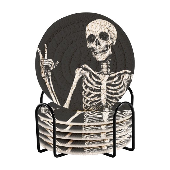 6-Pack Polyester Coil Coasters with Holder - Heat-Resistant (140), Non-Slip & DurableA Clipart