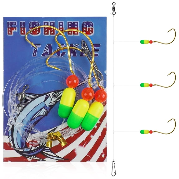6 Pack Pompano Rigs Surf Fishing Rigs Saltwater Triple Drop Pompano Rigs with Snell Floats Circle Hooks Beads Pre-Rigged Saltwater Fishing Rigs Tackle for Beach Surf Pier Jetty