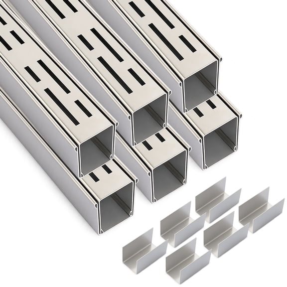 6 Pack Pool Deck Drain Channel with 6 Couplings, 1.65" W x 19.7' Total Length, 304 Stainless Steel Trench Drain System for Pool Deck, Patio, Walkway, Yard and Paver