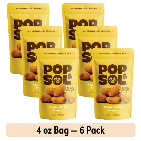 (6 Pack) Pop & Sol by Nuts.com, Roasted Elote Peanuts, 7 oz Bag