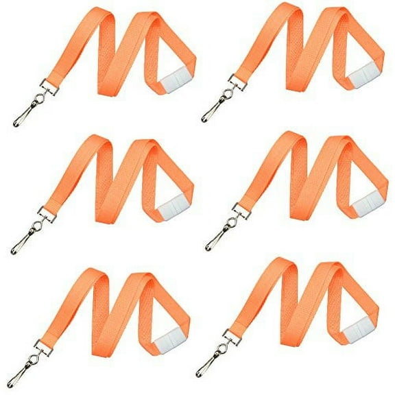 6 Pack - Premium Bright Color Neon Lanyards with Breakaway Clasp - Cute and Durable for School Hall Passes, Student & Work Badges, Cruise Cards by Specialist ID (Nectarine Orange)