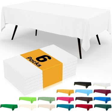 6 Pack 54”x 108”Plastic Table Cloth Disposable,Waterproof Table Cloths for Parties,Decorative Tablecloths for Rectangle Tables,White Plastic Cover,Reusable Flexibility for Parties, Events & Weddings