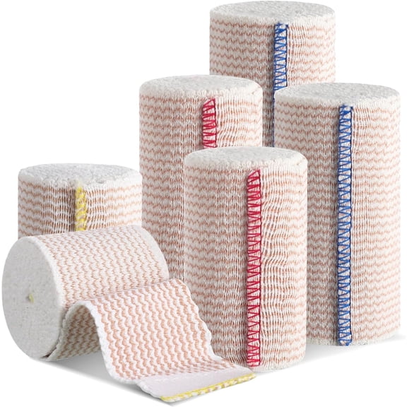 6 Pack Premium Elastic Bandage Wrap, Compression Wrap Bandage for Legs, Self-Closing Elastic Bandage Wrap - Hook & Loop Fasteners at Both Ends - Latex Free - Washable & Reusable (2x2", 2x3", 2x4")