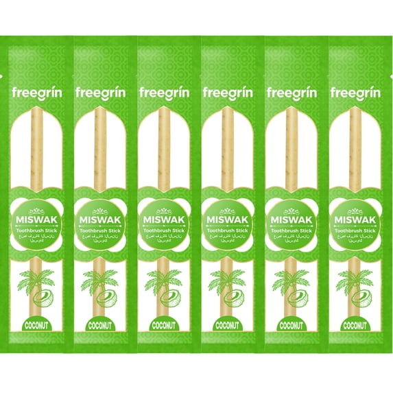 6 Pack Premium Miswak Sticks | Handpicked Thick-Cut Organic Toothbrushes | Durable Oral Care, Fresh Breath & Eco-Friendly | Coconut Flavor