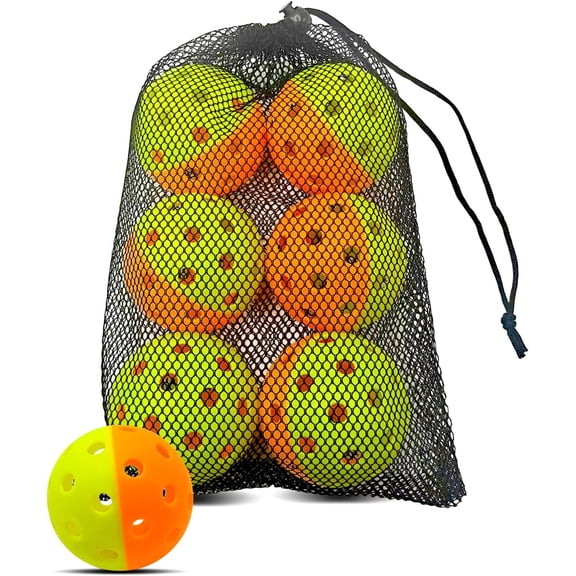 6-Pack Premium Outdoor Pickleball Balls | 40 Holes Fluorescent Green Balls | All-Surface Play | Crack-Resistance | Convenient Drawstring Mesh Bag