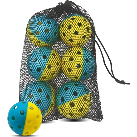 6-Pack Premium Outdoor Pickleball Balls | 40 Holes Fluorescent Green Balls | All-Surface Play | Crack-Resistance | Convenient Drawstring Mesh Bag