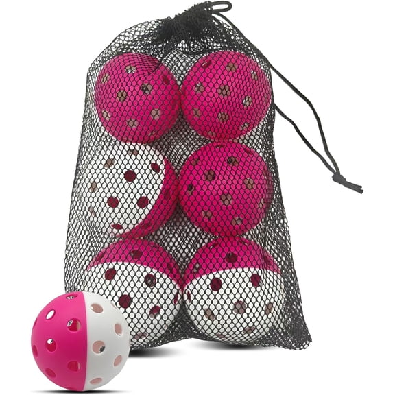 6-Pack Premium Outdoor Pickleball Balls | 40 Holes Fluorescent Green Balls | All-Surface Play | Crack-Resistance | Convenient Drawstring Mesh Bag