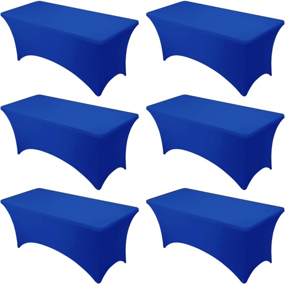 6-Pack Premium Royal Blue Spandex Tablecloths for 6ft Rectangle Tables, Stain & Wrinkle-Resistant, Washable Stretch Polyester Fitted Table Cover for Weddings, Banquets, Events, Parties