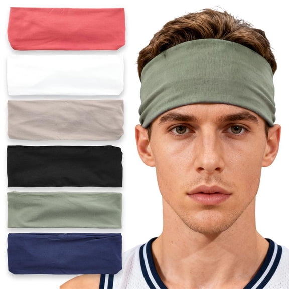6-Pack Premium Sports Headbands, Ultra-Soft & Breathable Sweatbands for Men Women, All-Season Fitness Headwear for Workout, Cycling, Tennis
