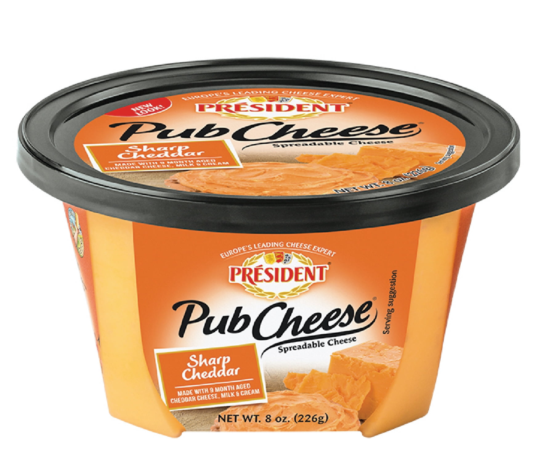 (6 Pack)President Sharp Cheddar Pub Cheese, 8 oz.