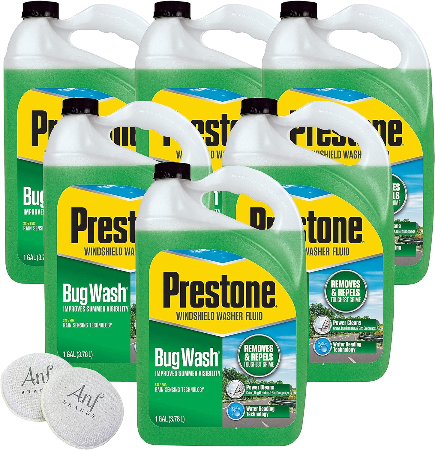 (6 Pack) Prestone Bug Wash Windshield Washer Fluid, 1 Gallon Sponges
