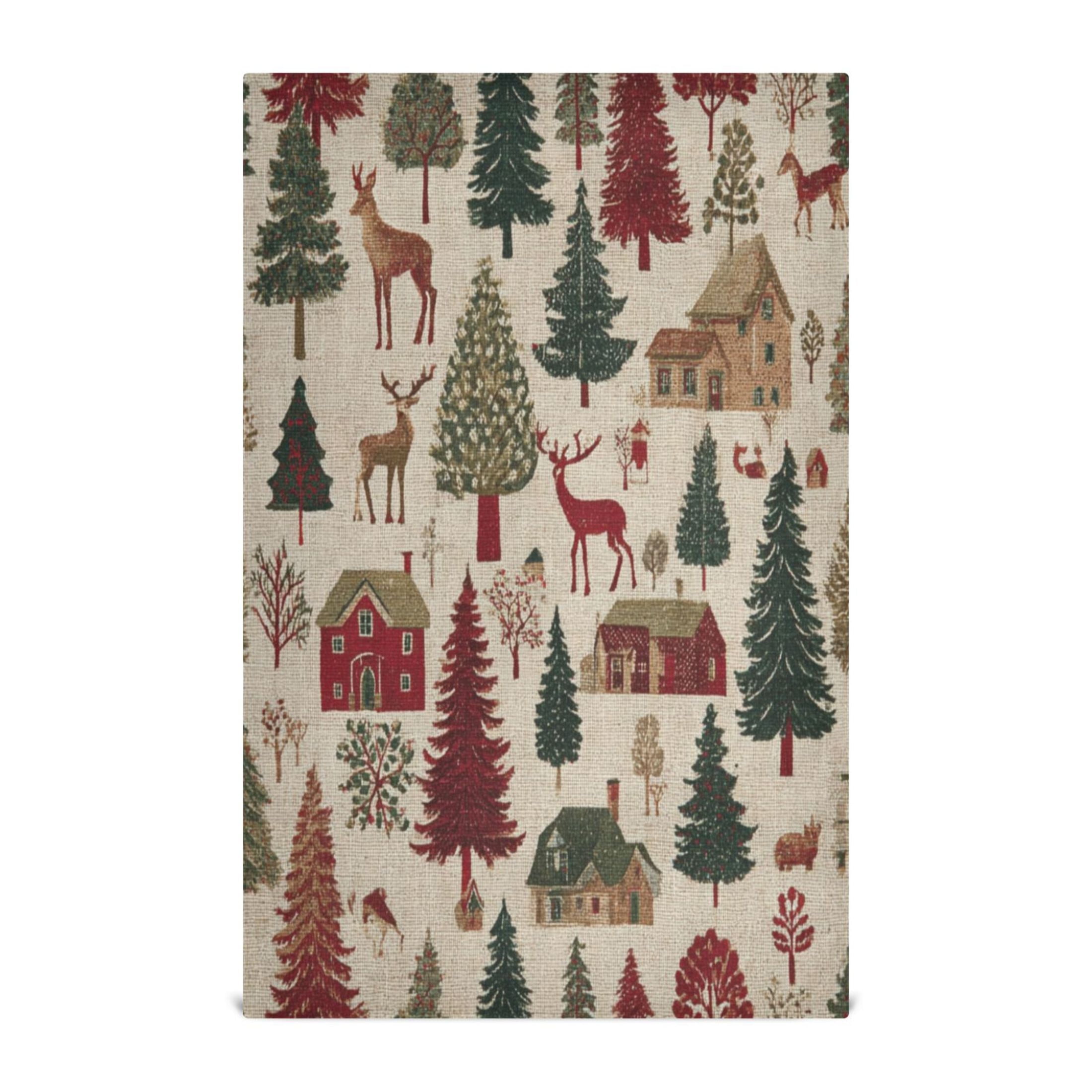 6 Pack Printed Kitchen Dish Towels Soft and Absorbent Dish Cloths Washing Drying Dishes Christmas Trees Deer and Houses