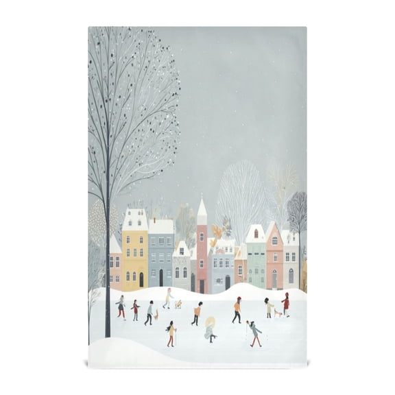 6 Pack Printed Kitchen Dish Towels Soft and Absorbent Dish Cloths Washing Drying Dishes Winter Wonderland with Small Town