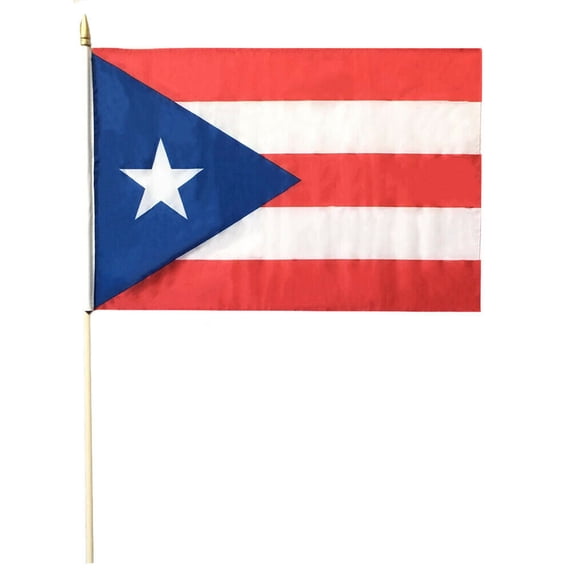 6 Pack Puerto Rico 12"x18" 68D Rough Tex Nylon Wooden Stick Flag 24" Staff