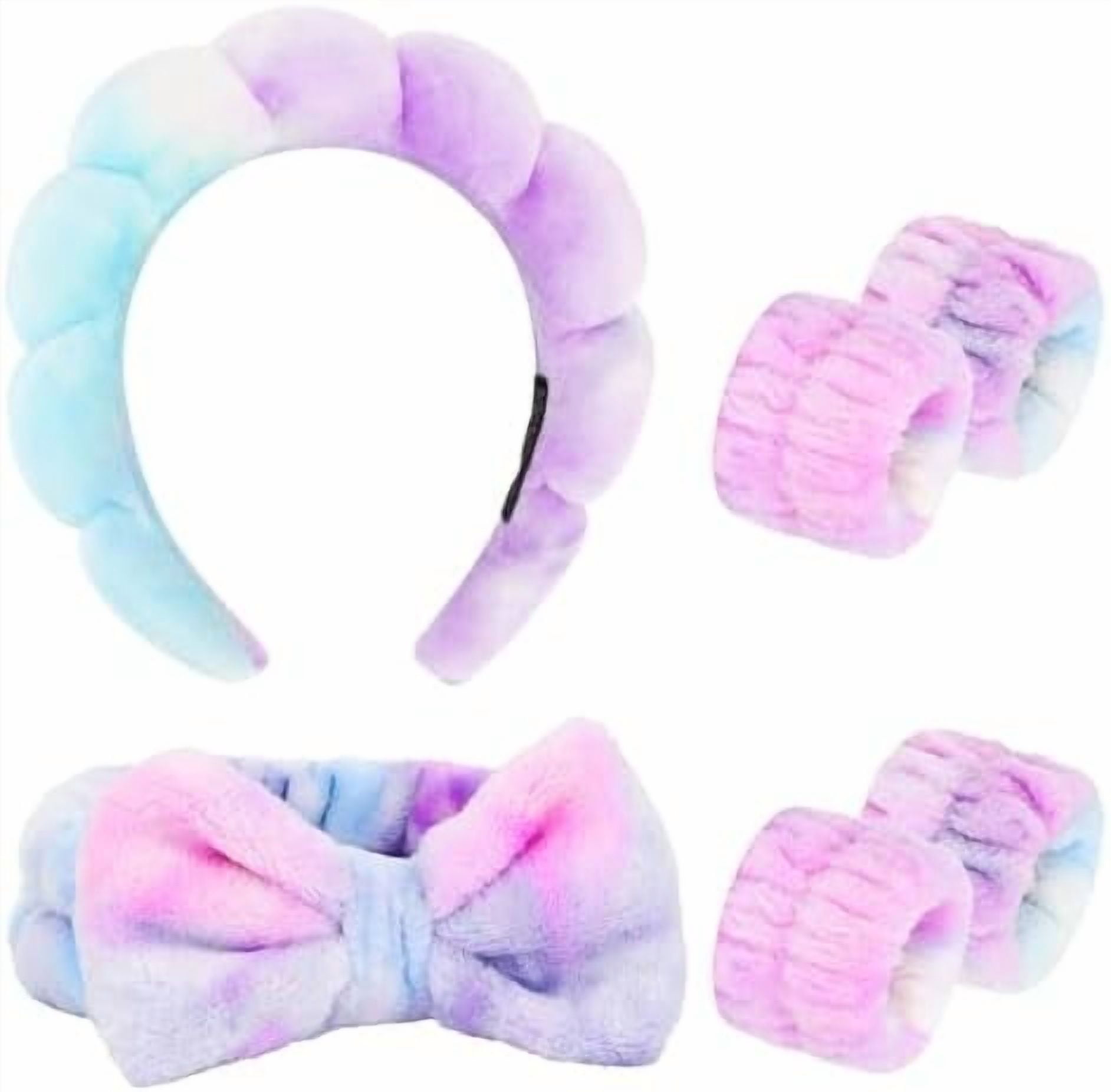 6 Pack Puffy Bow Tie Headbands with Makeup Wristbands - Cute , Washing ...