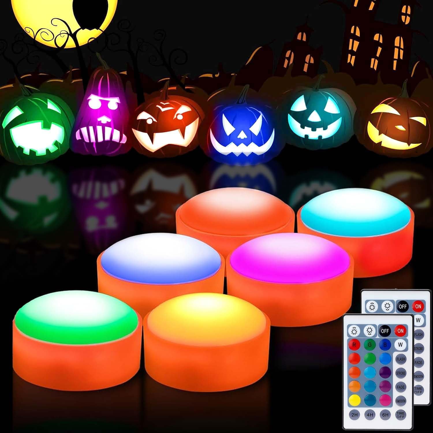6 Pack Pumpkin Lights with Remote and Timer - Halloween Pumpkin Lights ...
