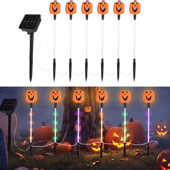 6-Pack Pumpkin Solar Halloween Lights for Outdoor Halloween Decorations for Pathway Yard Party Decor