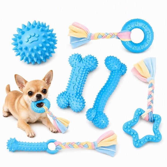 6 Pack Puppy Teething Toys Small Breed Dog Chew Toys with Rope Cute Soft Rubber Puppy Toys Set for Cleaning Teeth Interactive Pet Doggy Bone Toys