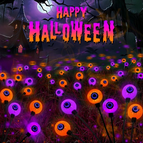 6-Pack Purple and Orange Solar Eyeball Halloween Lights, Solar Garden Lights Outdoor Waterproof, Solar Firefly Lights Swaying by Wind Fairy Lights for Pathway Yard Garden Halloween Decorations