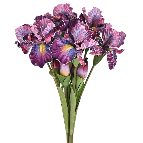 6-Pack Purple Red Artificial Iris Flowers with Flower Bud,17.7 Inch Faux Iris PU Bouquets Real Touch for Home/Wedding