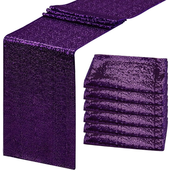 6 Pack Purple Sequin Table Runners 12" x 72" Sparkle Sequin Table Cloths for Wedding Party Banquet Bridal Shower Decorations