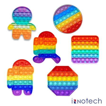 6 Pack Push Pop Fidget Toy - Push Pop Bubble Anti Anxiety Sensory Toy - Bubble Pop Stress Reliever - Durable & Washable Soft Silicone Squeeze Fidget Toy - Perfect for Adults & Kids