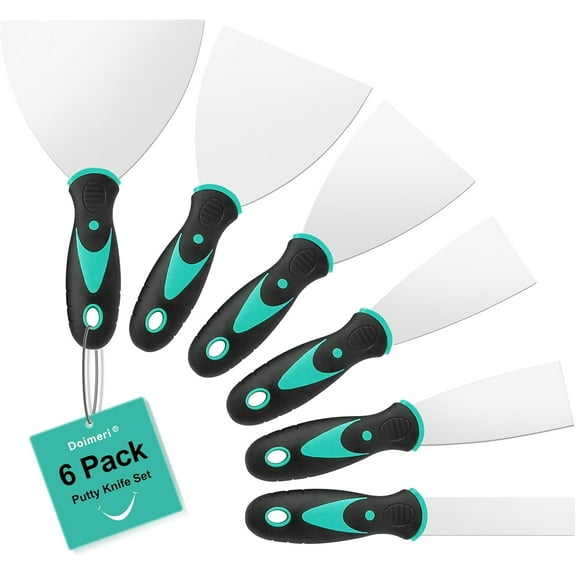 6 Pack Putty Knife, 1 1.5 2 3 4 5 Spackle Knives, Premium Stainless Steel Paint Scraper, Perfect Tools for Repairing Drywall, Removing Wallpaper, Applying Mud or Plaster