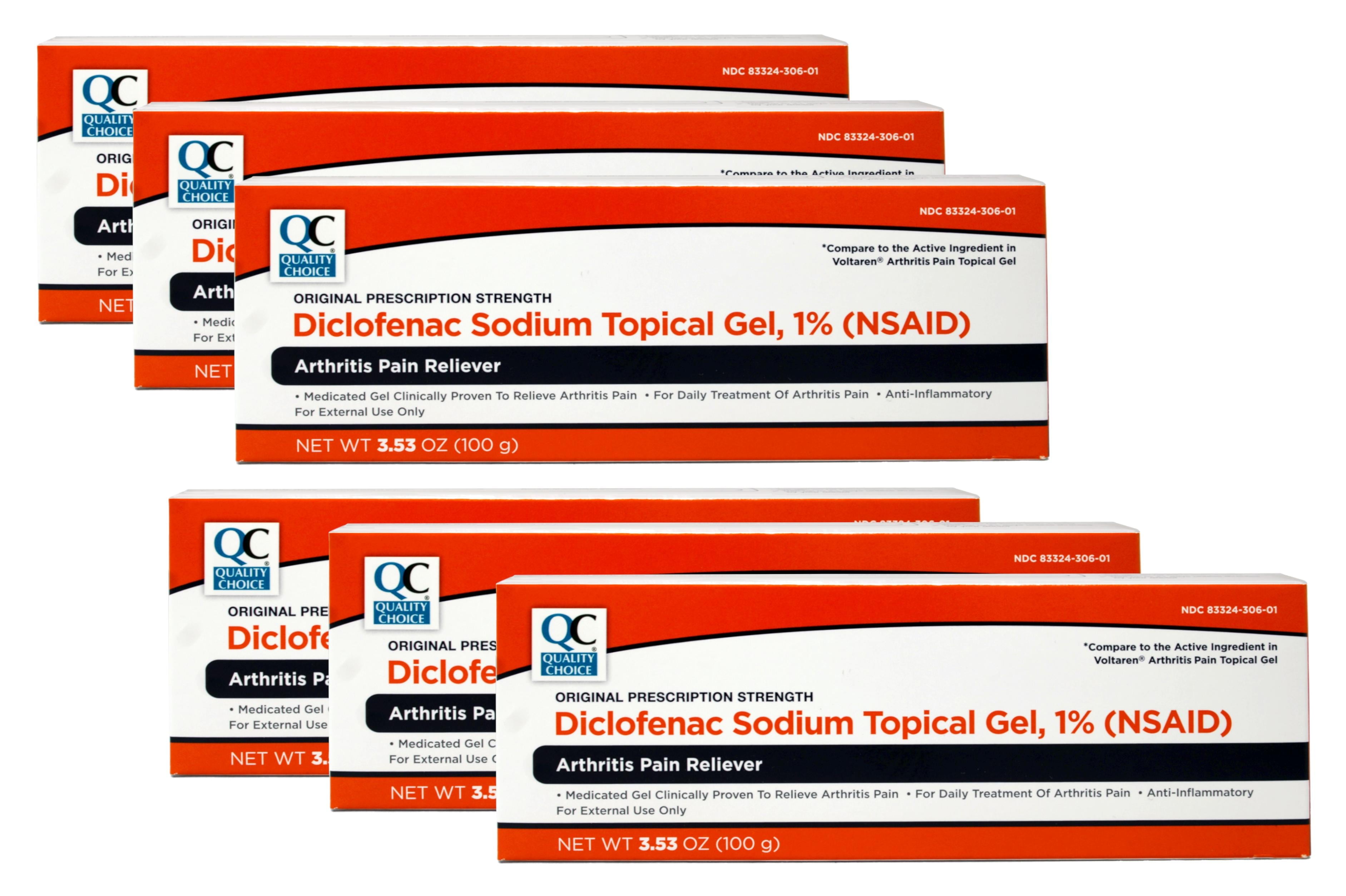 6 Pack QC Diclofenac Sodium Topical Gel Treatment for Arthritis Pain 3.53 oz