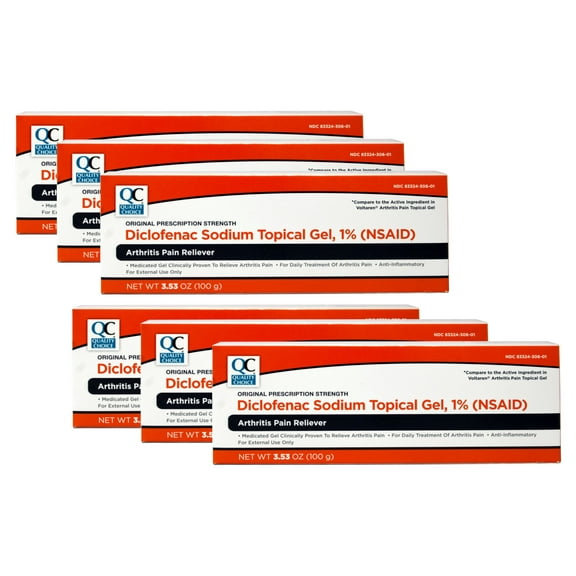 6 Pack QC Diclofenac Sodium Topical Gel Treatment for Arthritis Pain 3.53 oz