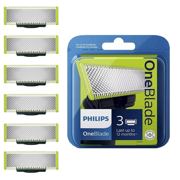 6 Pack QP230/50 OneBlade Stainless Steel Original Replacement Blades Compatible with all Philips OneBlade Electric Razors