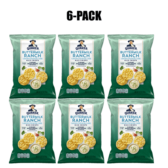 6 Pack Quaker Rice Crisps with Buttermilk Ranch Flavour, Gluten Free Snacks, 0.67 Oz Per Pack