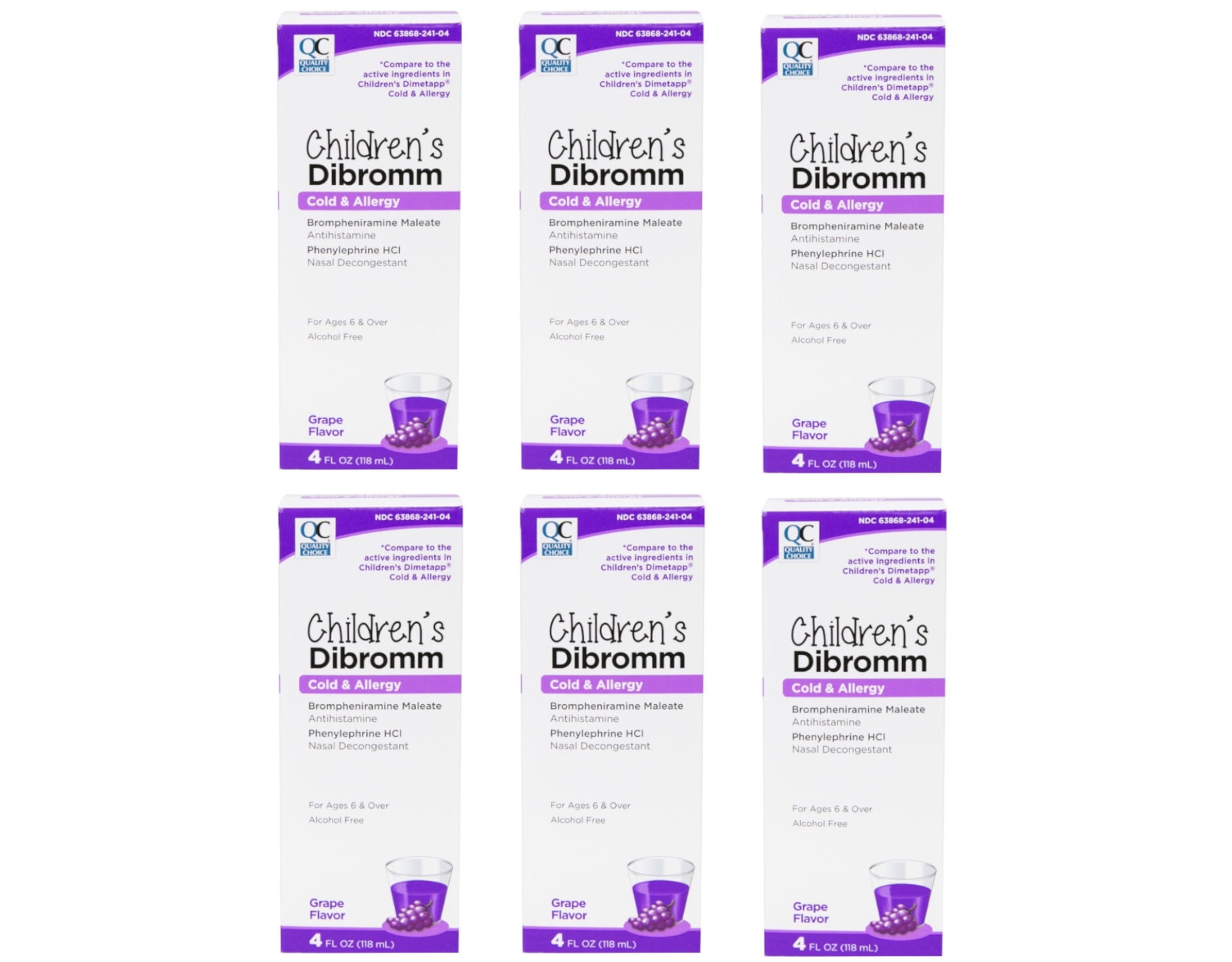 6 Pack - Quality Choice Children's Dibromm Cold & Allergy Liquid Grape 4 fl oz Each