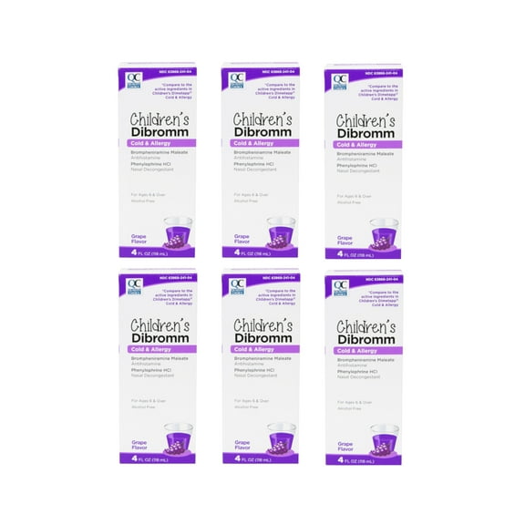 6 Pack - Quality Choice Children's Dibromm Cold & Allergy Liquid Grape 4 fl oz Each