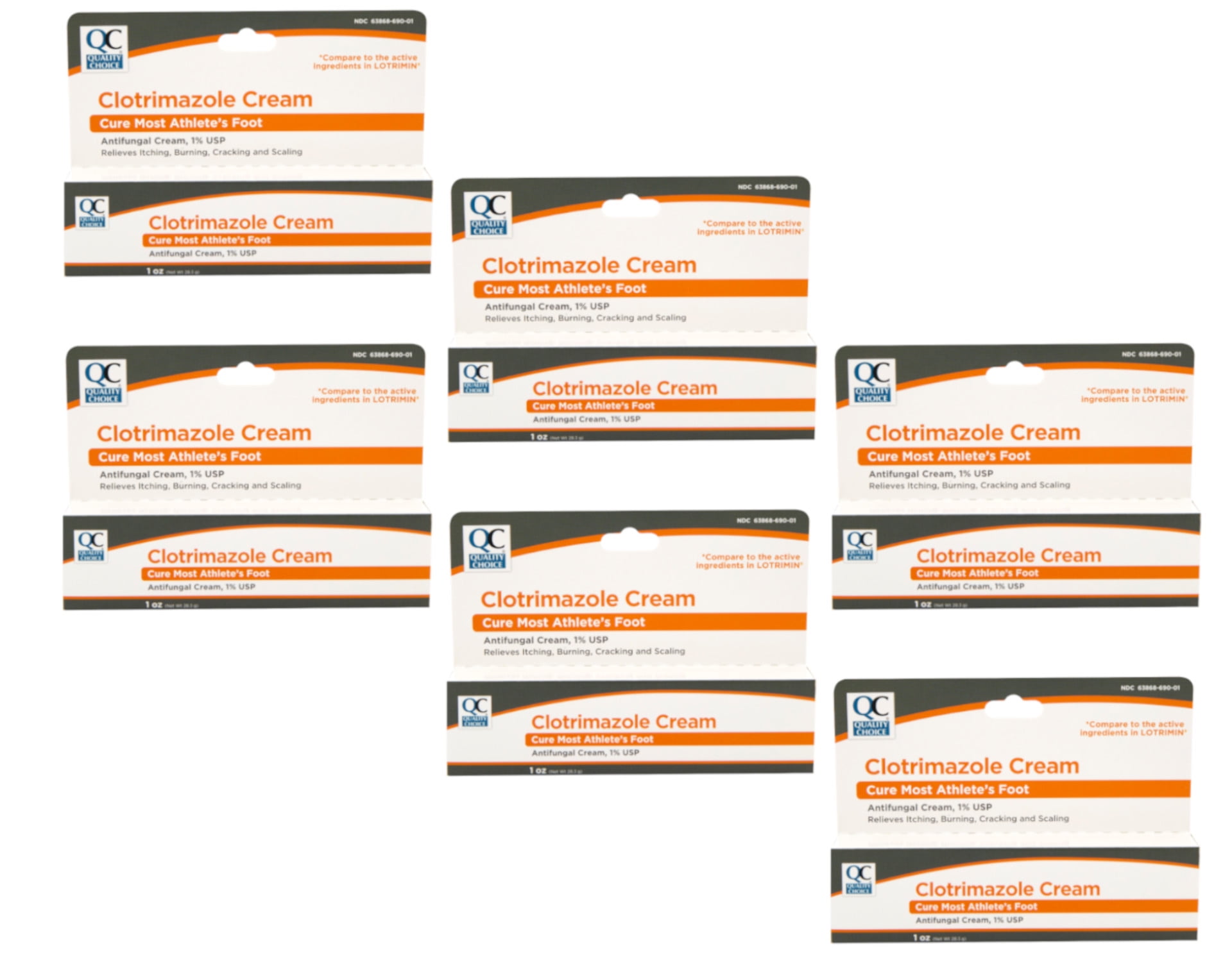 6 Pack Quality Choice Clotrimazole Cream Anitfungal 1oz Each
